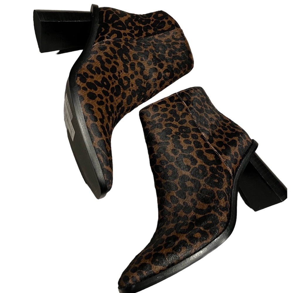 Leopard Calf Zip Block Heel Ankle Boots Size 6.5 Medium Gibson Latimer Vina
